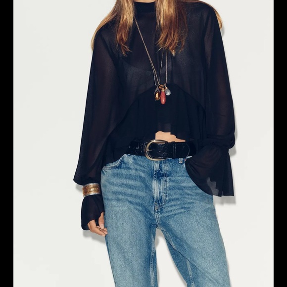 Zara Black Ruffled Top - Picture 2 of 2